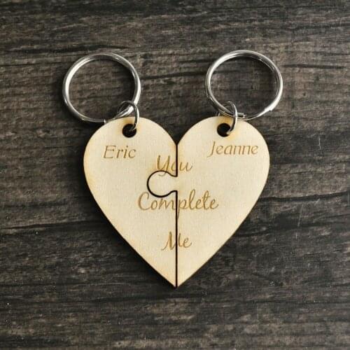 Personalized Couples Keychain Set Puzzle Pieces Cute Wooden Engraved Keychain You Complete Me Gift For Her