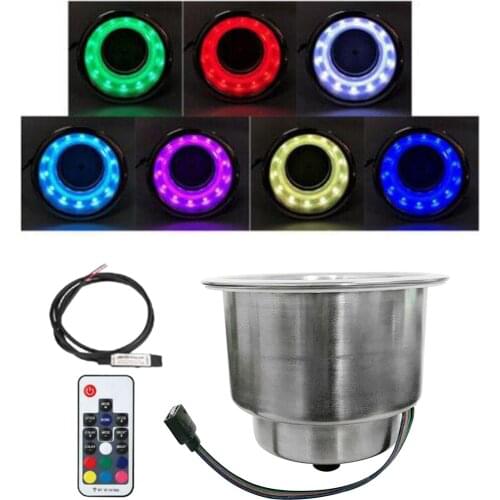 LED Light Stainless Steel Drink Cup Holder Remote for Marine Boat Car RV