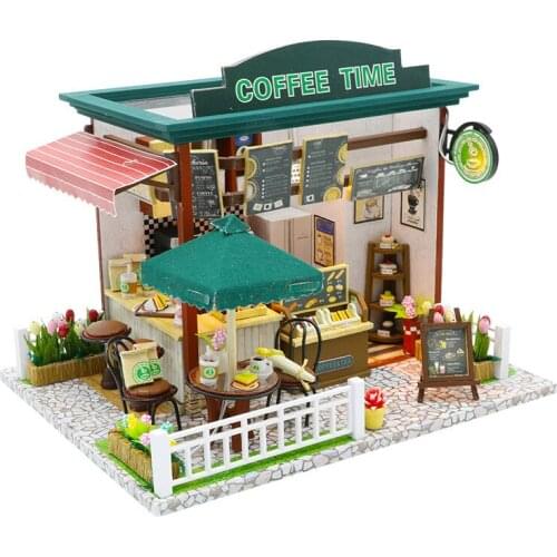 Handmade Coffee Dollhouse Diy Wooden Doll House 1:24 Dolls House Miniatures Accessories Toys For Children Poppenhuis Bouwpakke