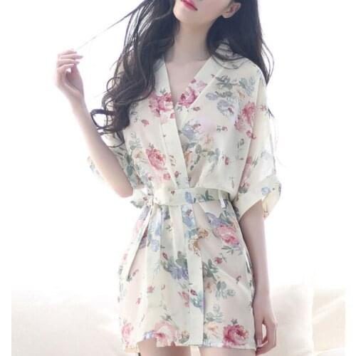 Bridal Dressing Gown Wedding Kimono Sleepwear Short Style Gift Women Floral Robe