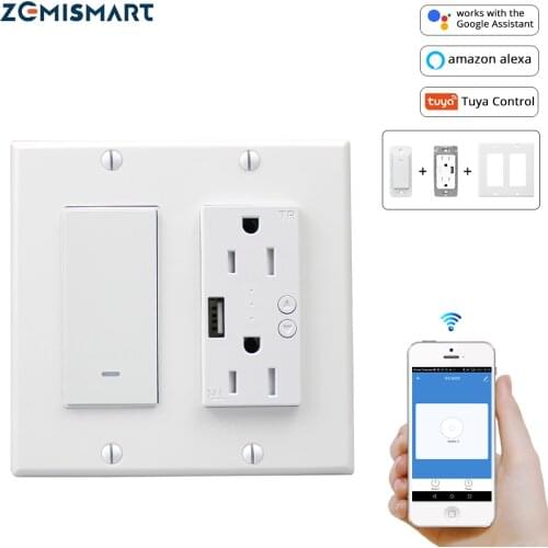 WiFi Light Switch with USB Port Outlet US 2 gangs Tuya Control Alexa Enable 110V