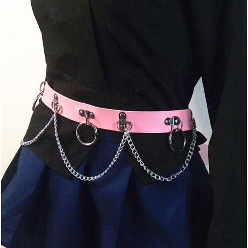 Punk hip-hop Imitation Leather Punk Belt VD1360 Black Red White Pink Women Ladies Wasit Chain Belt