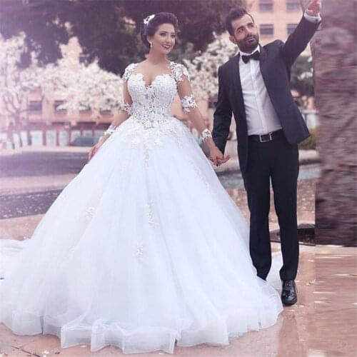 Sexy Sheer Back Plus Size Wedding Dresses Long Sleeve Lace Vintage Wedding Dress Vestido De Novia Ball Gown Bridal Gowns