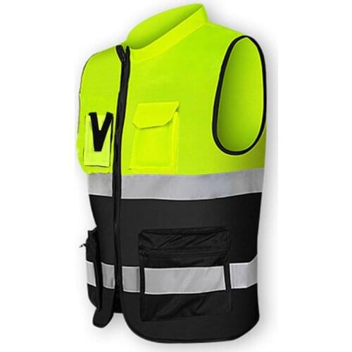 Multi-pockets High Visibility Zipper Front Safety Vest with Reflective Strips Bicycle and Motorcycle Riding Multipurpose D5QE