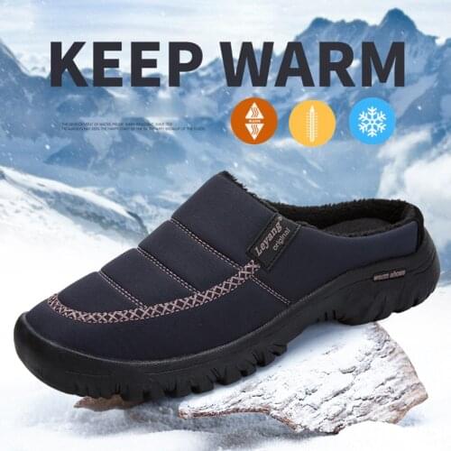 Winter Warm Slippers with Fuzzy Plush Lining Slip on House Shoes Couple Indoor Outdoor Anti-Skid Rubber Sole Man Casual Footwear