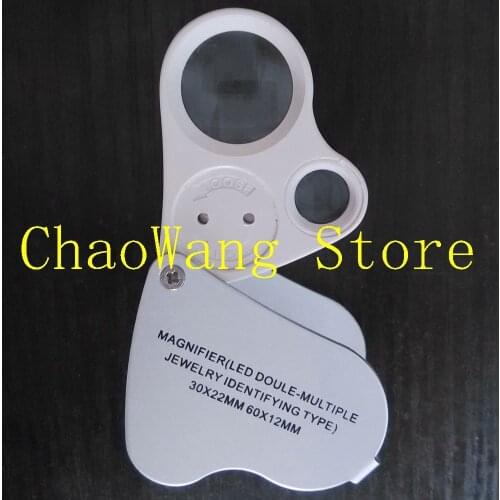30X22mm 60X12mm Jewelry Identifying Type Magnifier Jewelry Loupe with Two light