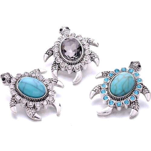 10pcs/lot 18MM Snap Jewelry Tortoise Stone Rhinestone Metal Snap Buttons fit 18mm Snap Bracelet Bangle For Women Jewelry
