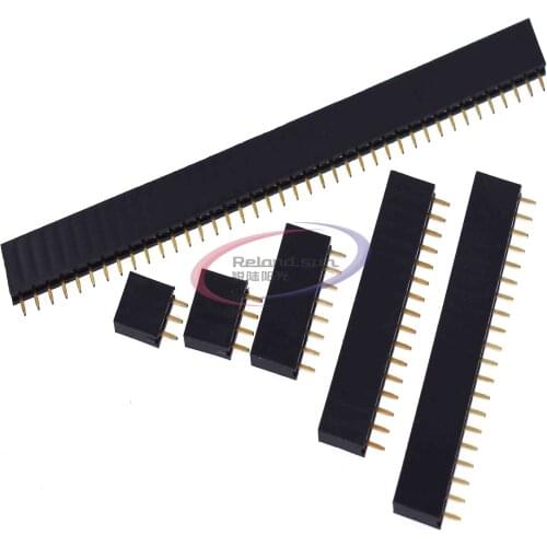 10pcs Single row female 2.54mm Pitch PCB Female Pin Header Connector Straight Single Row 2/3/4/5/6/8/10/12/14/15/16/20/40Pin