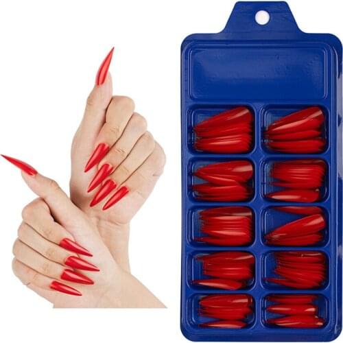 100Pcs Colorful Acrylic False Long Coffin Nails Fake Nails Flat Shape Art Tips Natural Full Cover Fake Nail Tips Manicure Tools