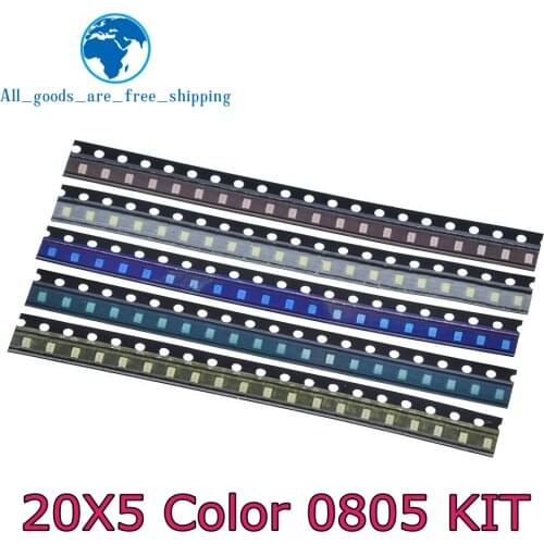 100pcs/lot 5 Colors SMD 0805 Led DIY kit Ultra Bright Red/Green/Blue/Yellow/White Water Clear LED Light Diode set