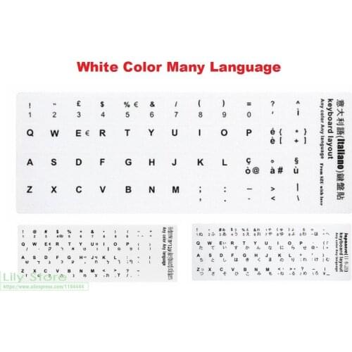 100PCS Keyboard Stickers WHITE Russian Arabic Italian German French Korean English Spanish Thai 10.1 11.6 12.5 13.3 14 15 15.6