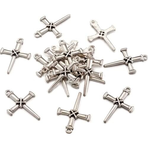 100Pcs Tibetan Style Alloy Pendants Antique Silver Color Cross Charms For For DIY Necklace Jewelry Making 39x27x2.5mm