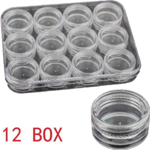 12pcs Clear Round Nail Tools Storage Box Nails Jewelry 3D Nail Stone Decoration Crystal Storage Case Container Plastic Boxes