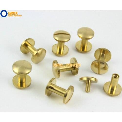 30 Pieces 10*9mm Leather Craft Belt Wallet Solid Brass Nail Rivet Chicago Screw Cambered Head