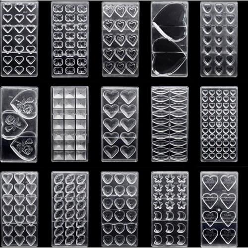 3D Chocolate Bar Mold Forms Heart Chocolate Mould Polycarbonate Thick Food Grade Mould Diamond Tray Baking Pastry Cake Tools