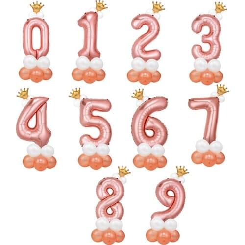 80cm Rose Red Number Crown Foil Balloons Latex Lovely Happy Birthday Anniversary Party Decoration