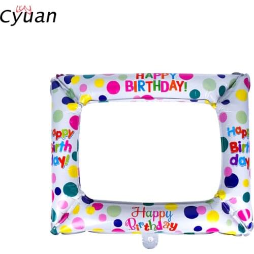 Cyuan 1pc Inflatable Frame Photo Props Selfie Photo Booth Props Kids Happy Birthday Decoration Photobooth Picture Frame Supplies