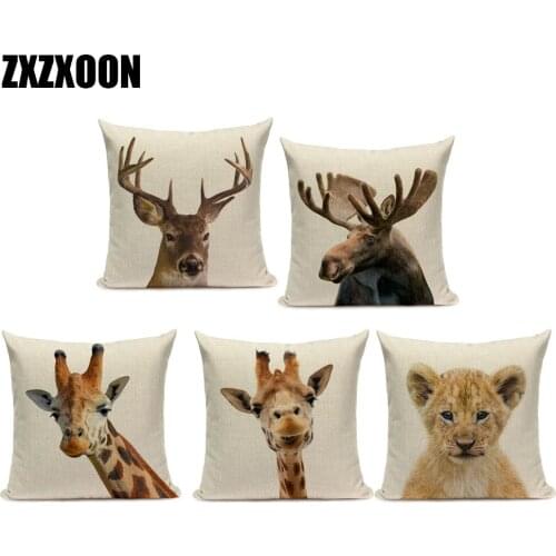 Cartoon Animal Decoration Cushion Cover Home Sofa Decor Giraffe Elephant Monkey Fox Animals Cushion Cover for Sofa Car Bedroom