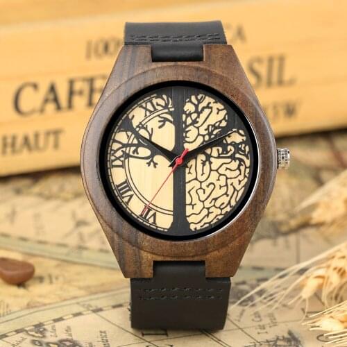 Wooden Watch Concise Design Natural Bamboo Watches with Leather Band Environment Protection Lightweight Watches for Men