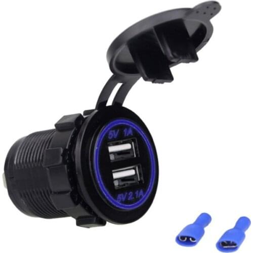 Dual USB Power Adapter Charger For Motorcycle Car Truck Boat LED Lamp Mobile Phone Charger With Terminal Universal USB Charger