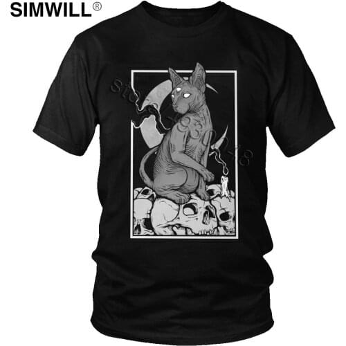Fashion Occult Cat T-Shirt Vintage Summer Pure Cotton Tee Mens Short Sleeves Crew Neck Sphynx Cat T-shirt Gift Idea