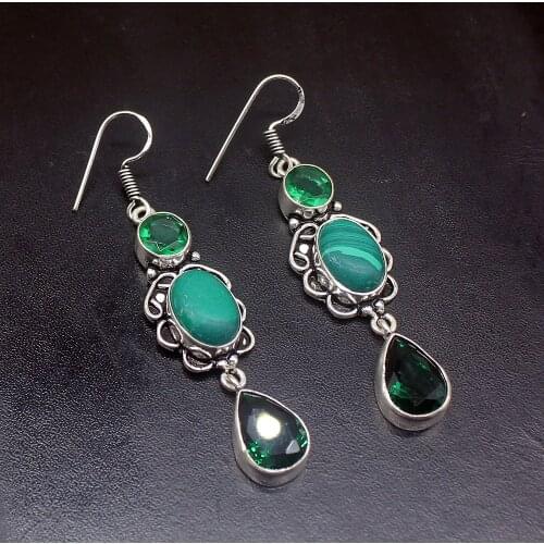 Gemstonefactory Big Promotion Single Unique 925 Silver Green Jasper Topaz Women Ladies Gifts Dangle Drop Earrings 20212205
