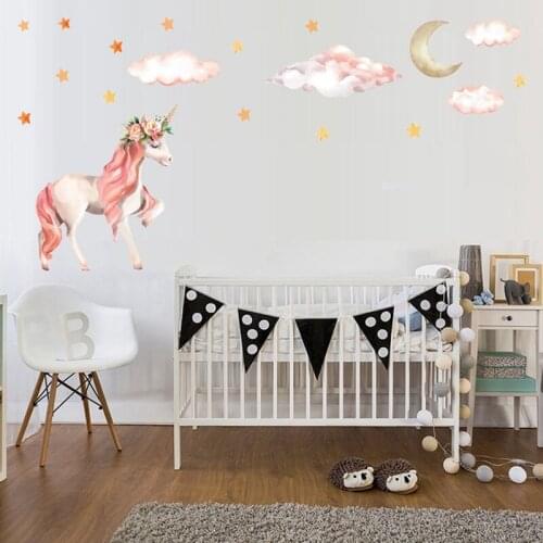 Colorful Animals Horse Stars Wall Decals for Kids Girls Room Poster Wallpaper Home Decor Magic Unicorn Wall Stickers