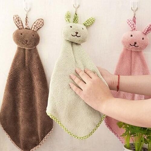 Cute Bunny Coral Fleece Hand Towel Kitchen Hanger Washcloth Fashion Lovely FBE3