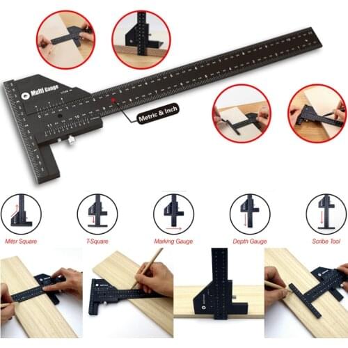 300mm Multi Sliding Depth Gauge Aluminum Alloy T Square Ruler Woodworking Scriber Multifunctional Measuring Ruler Scriber