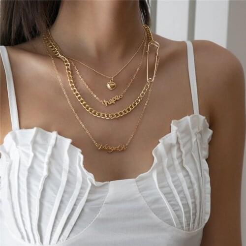 2021 New Multi Layer Hip Hop Letters Hollow Love Pendant Necklace Simple Golden Jewelry for Women Gift Creative Designer Jewelry