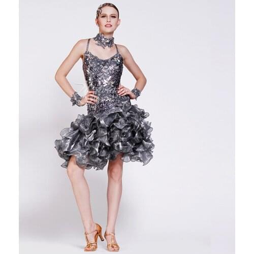 New customize custom paillette sequin diamond Rumba cha cha salsa tango Latin dance competition dress
