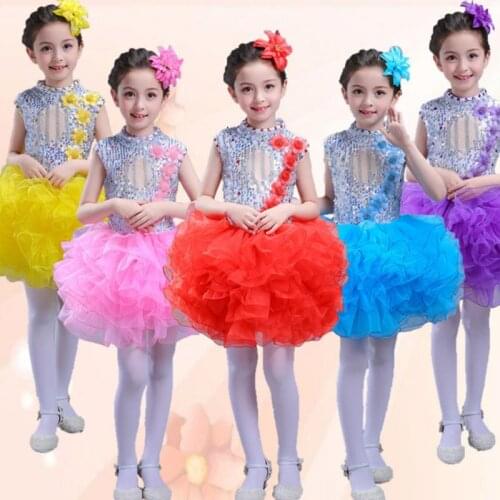 New Hot Sale Polyester 2019 Sequins Baby Girl Princess Party Dresses Dance Costumes Performing Veil Tutu Dress For Girls 3-13y