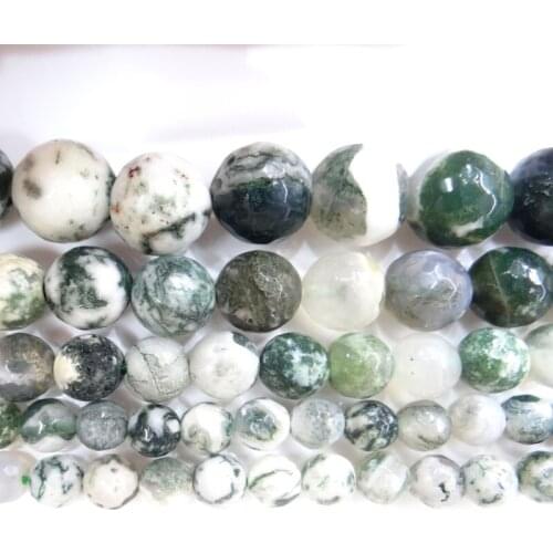 Natural Stone Faceted Tree Agates Loose Beads Round Stone Beads 4 6 8 10 12mm For Jewelry Making DIY Bracelet Necklace