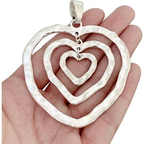 1 x Antique Silver Color Large Hollow Open Heart Dangle Hearts Charm Pendant for Necklace Jewellery Making Accessories 80x67mm