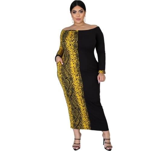 Plus Size Women Clothing Leopard Patchwork Long Sleeve Long Dress Women Summer Plus Size Dress 5XL 4XL 3XL Plus Rozmiar Sukienki