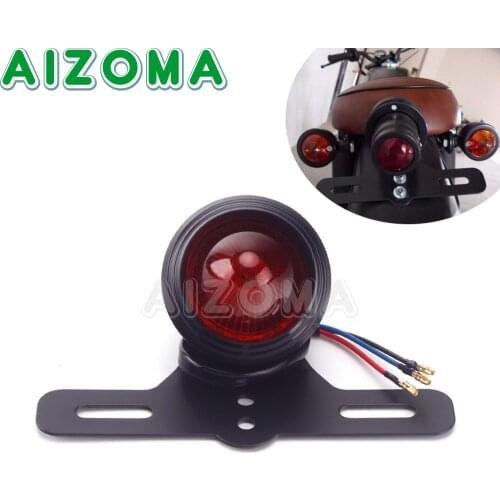Retro Red Lens LED Motorcycle Tail Light Brake Stop License Plate Bracket For Harley Sportsters Bobber Chopper Custom Cafe Racer