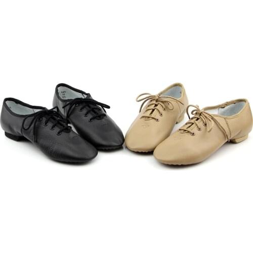 Genuine Cow Leather Lace up Oxford Sandals Jazz Dance Shoes Women Ballet Jazzy Dancing Tie Up Split Sole Textile Excercise Gym