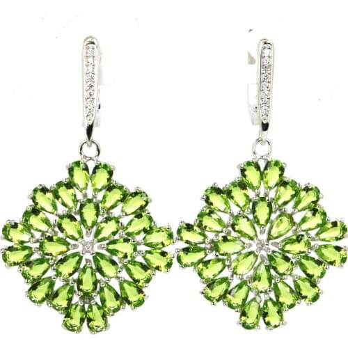 46x26mm Ravishing 8.8g Created Green Peridot White CZ Womans Present 925 Solid Sterling Silver Earrings