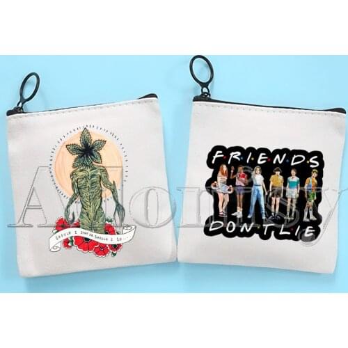 Stranger Things Cute Solid Color Canvas Coin Purse Small Fresh New Zipper Key Bag Hand Gift Bag
