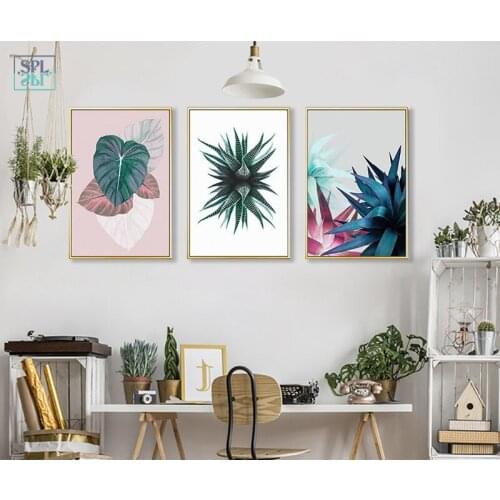 SPLSPL Frameless Nordic Minimalist Painting Green Leaves Wall Picture Canvas Art Print Home Decoration for Living Room