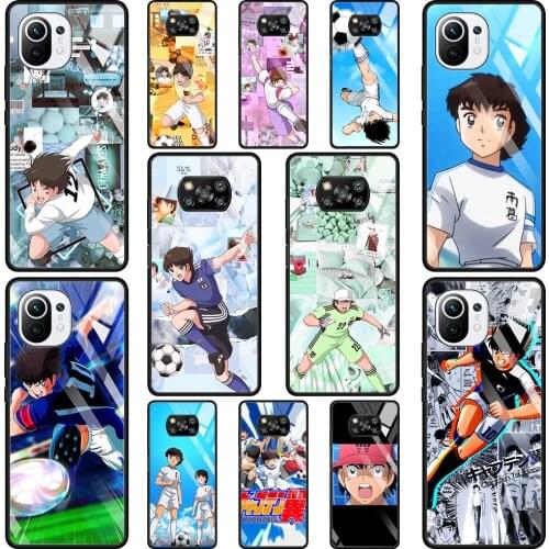 Phone Glass Case For Mi Poco X3 NFC 10T 9T Note 10 11 Pro Lite Ultra F3 M2 11i Shell Fundas Captain Tsubasa Ozora Genzo football
