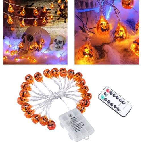 Pumpkin String Light Faces 8 Mode with Remote Halloween Spooky Cosplay Yard Porch Battery Fence Terrace LED Lights Fall Decor