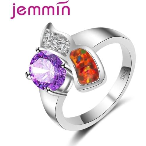 Three Color Rainbow Fire Opal Ring Top Quality CZ Crystal 925 Sterling Slive Jewelry For Women Wedding Promise Ring