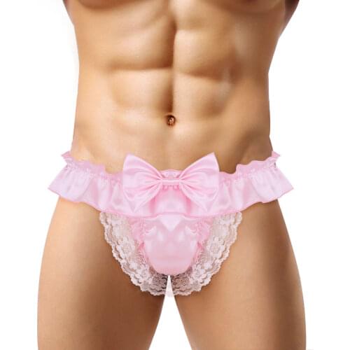 Gay Mens Sissy Triangle Panties Lingerie Soft Satin Crotchless Low Rise Bikini Sissy Briefs Underwear Underpants for Nightwear