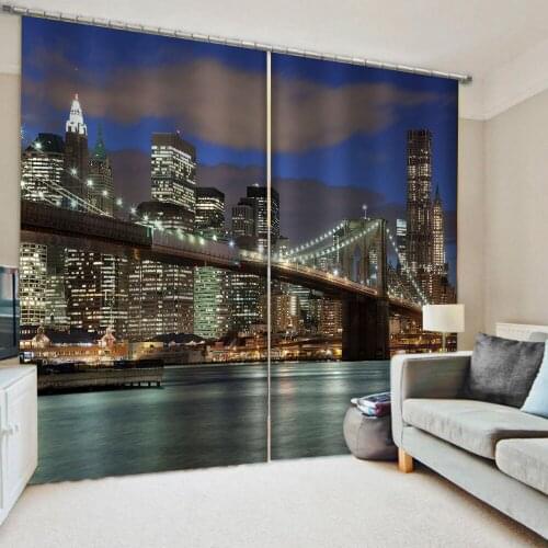 Custom 3d building curtains City night scene Curtain Luxury 3D Window Curtain For Living Room