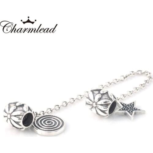 925 Sterling Silver Raindrop Safety Chain Charm DIY Silver Bracelet Jewelry