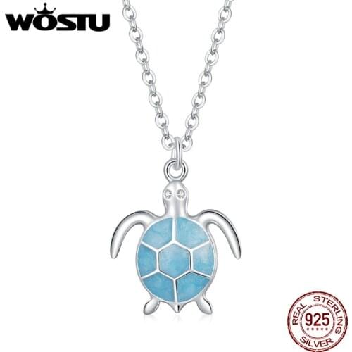 Wostu Blue Turtle Short Neckalce for Women Choker 925 Sterling Silver Girl Collier Fashion Jewelry Gift DXN446