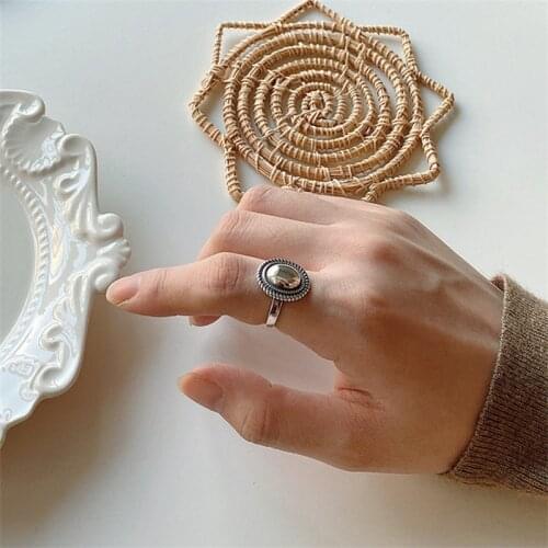 VENTFILLE 925 Sterling Silver Vintage Distressed Oval Mirror Carved Hemp Lace Ring