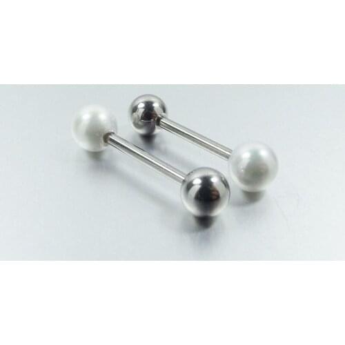 1 Piece 14G Surgical Stainless Steel Tongue Barbell Ring Straight Barbell Pearl Ball Ear Piercing Body Jewelry