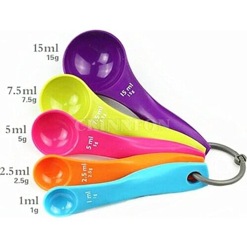100set 5Pcs/set Measuring Spoons Colorful Plastic (1 / 2.5 / 5 / 7.5/ 15ml) Measure Spoon Super Useful Sugar Cake Baking Spoon